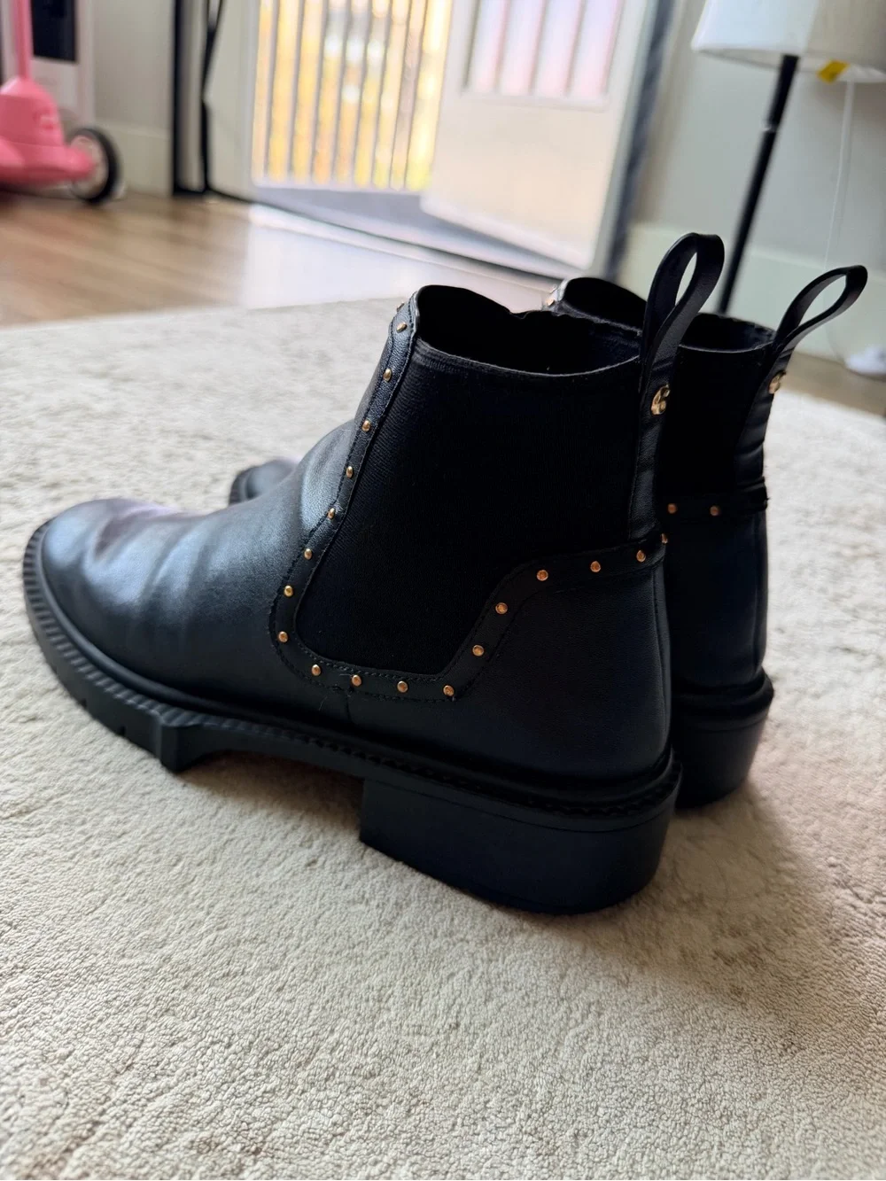 Coach Lory Black Studded Leather Chelsea Boots Size 7.5 / 38